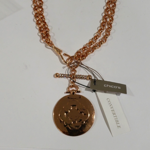 Chico's Rose Gold Crystal Convertible Necklace – Elegant Women's Fashion Jewelry - Picture 7 of 10